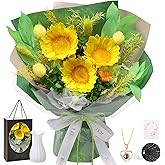 Casaido Preserved Flowers for Delivery, Valentines Day Sunflower Bouquets with Necklace, Forever Real Flowers Anniversary Birthday Gifts for Women Mom Wife Girlfriend, Eternal Flowers for Christmas