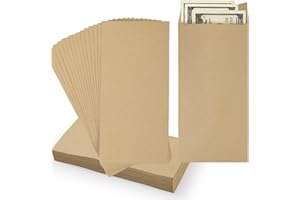 GeeRic 100 Pack Money Envelope for Cash, Money Saving Challenge Cash Envelopes, 3.2”*6.5” Kraft Self-Adhesive Paper Currency 