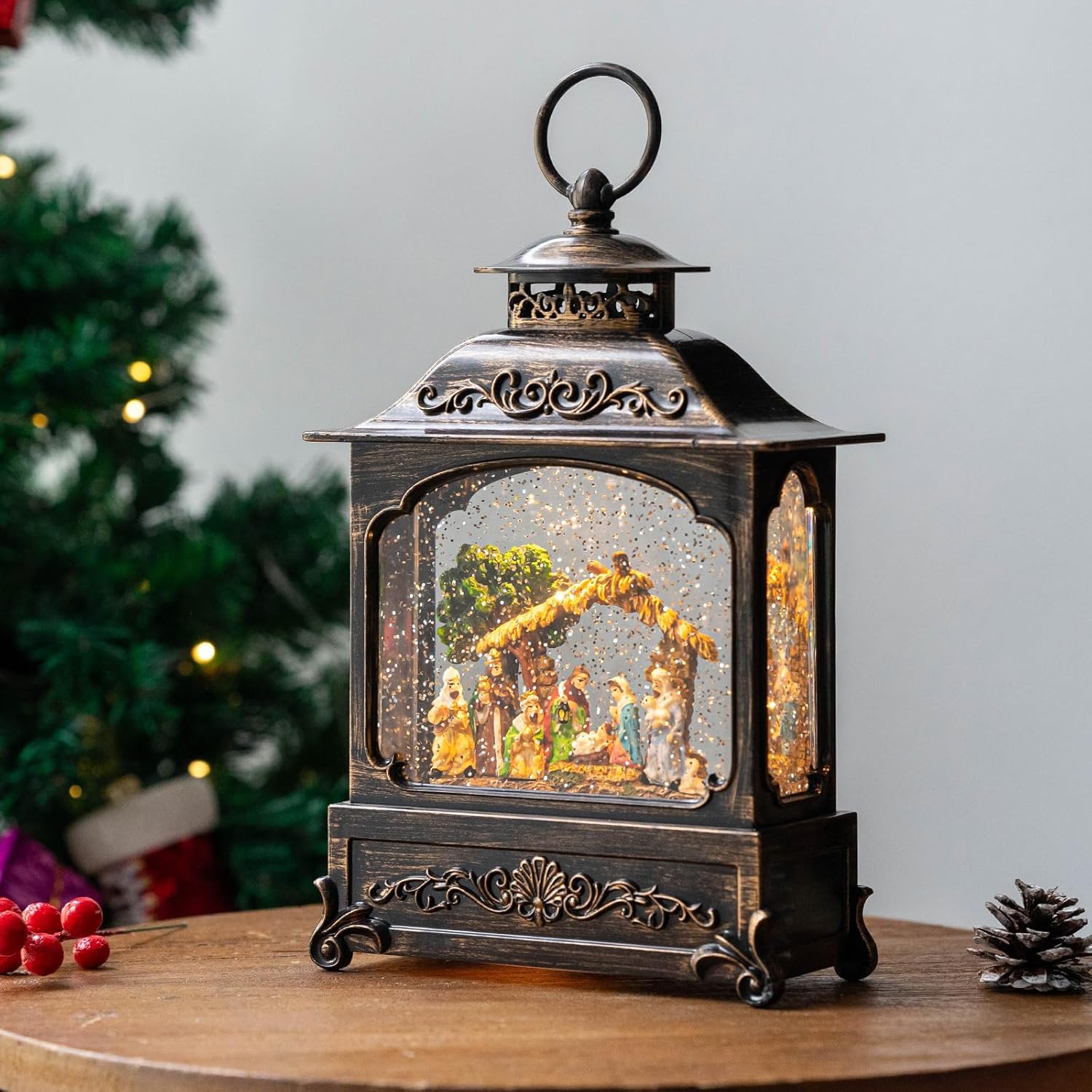 Snow Globes - 12'' Musical Nativity Lighted Christmas Snow Globe Lantern 6H Timer Water Glittering Lantern for Home Decor & Gift