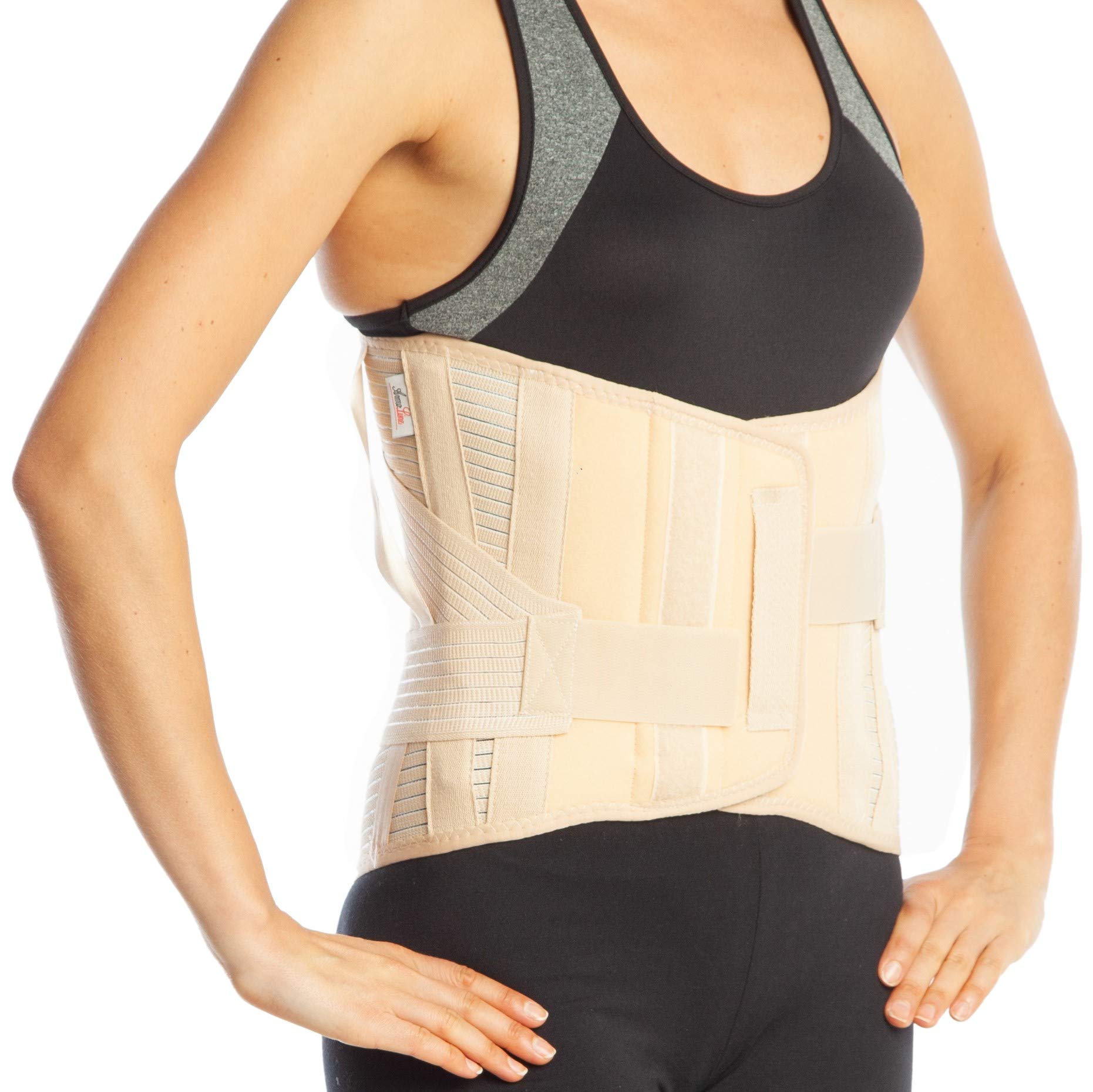 ArmoLine Medical Back Brace - Lumbosacral Support Belt - 32 cm Back Size - Lower Back Brace - Lumbar Support - Elastic Pain Relief (S, Beige)
