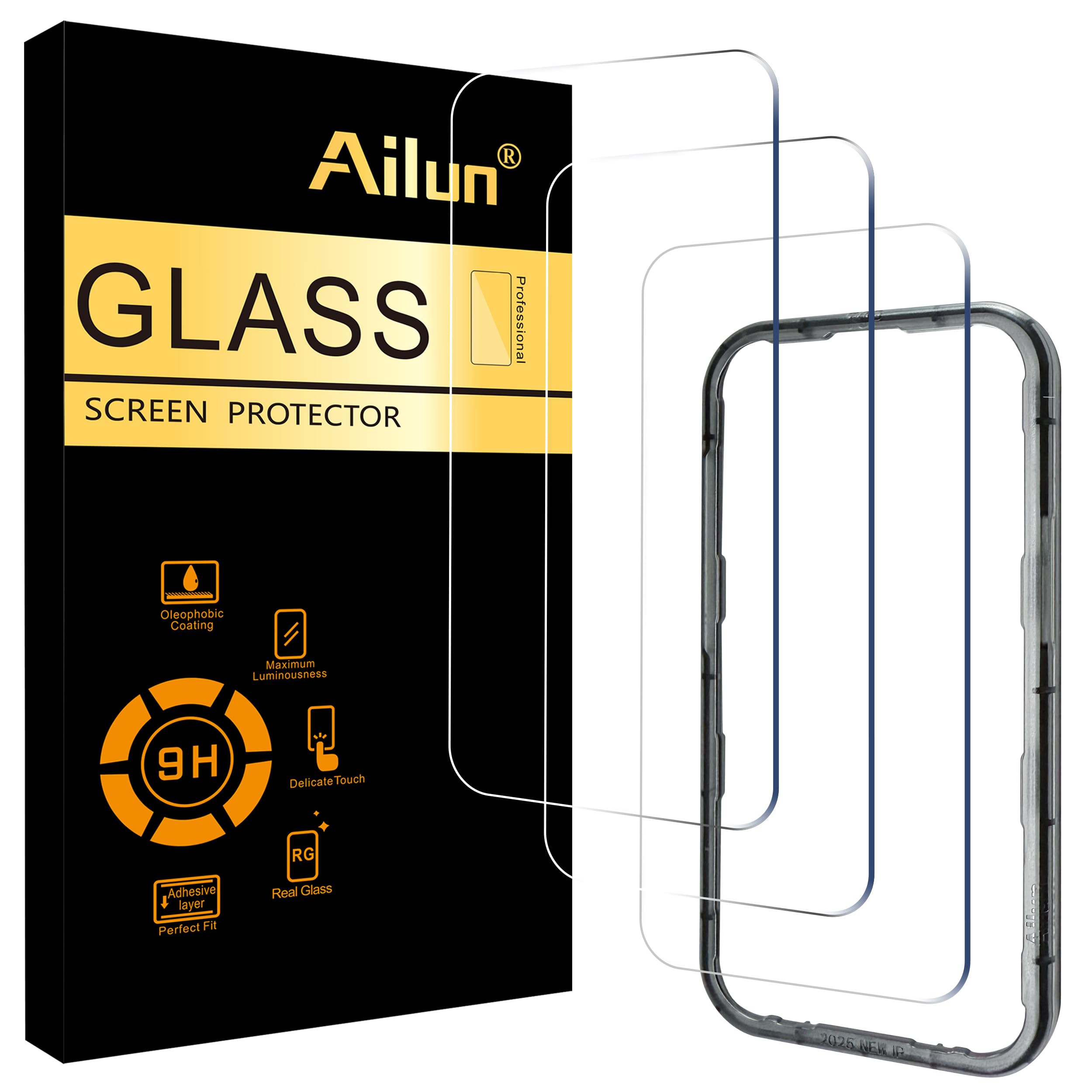 Photo 1 of Ailun 3 Pack Screen Protector for iPhone Air [6.5 inch] with Installation Frame, Tempered Glass, Sensor Protection, Dynamic Island Compatible, Case Friendly