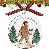 2025 Funny Christmas Ornaments, Quirky Bigfoot Christmas Tree Decor, Mischievous Wooden Round Tree Decoration, Unique Gift for Bigfoot Lovers, Perfect Ornaments for Holiday Decor