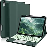 BQDIYOO Keyboard for iPad 11th Gen, 11/10.9inch iPad Case with Pencil Holder, Multi-Touch Trackpad 7 Color Backlit, 11inch A16/10.9" case with Wireless Keyboard Folio Cover Auto Wake/Sleep, Dark Green