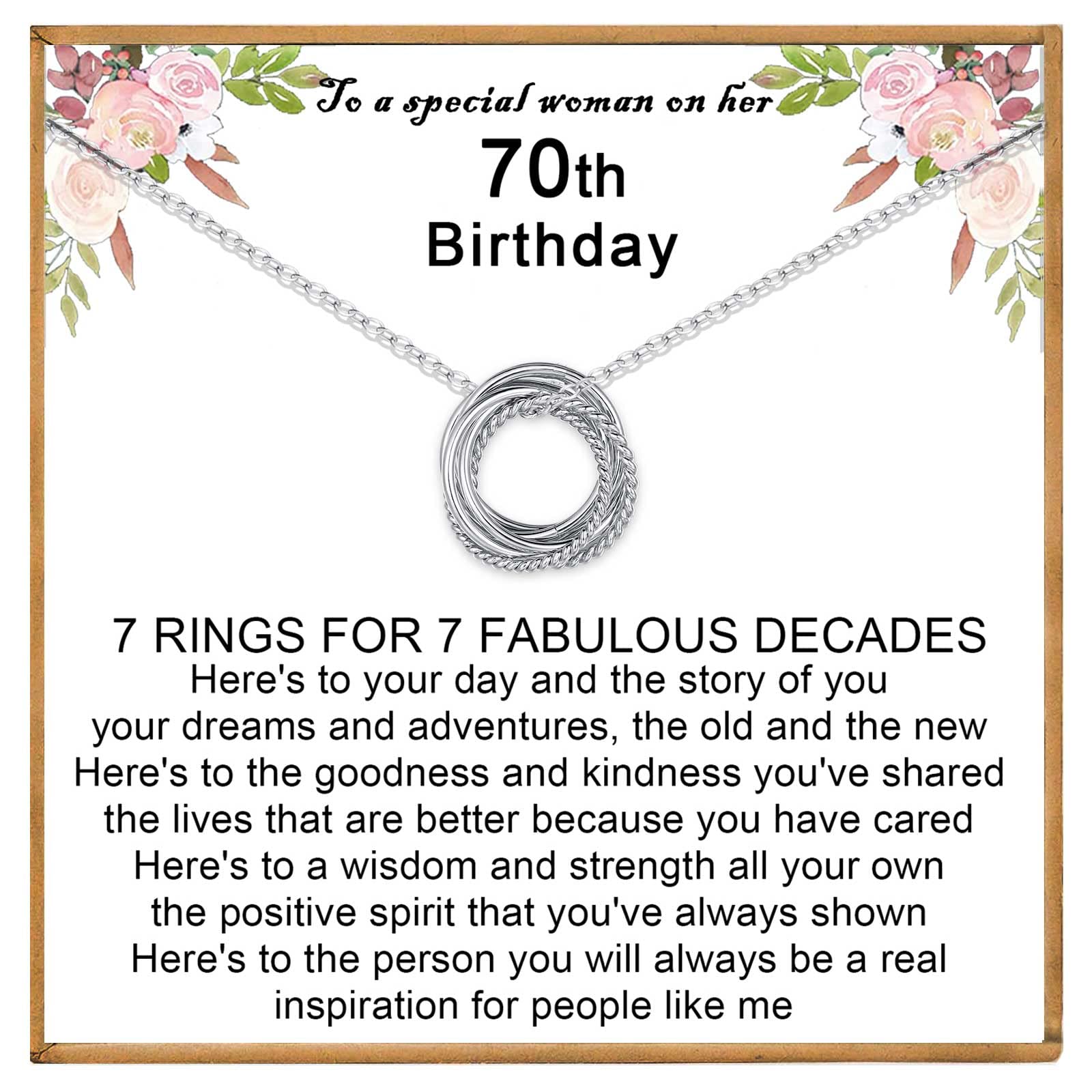 VOSAP 70th Birthday Gifts for Women, 70 Birthday Gifts for Best Friends, Sterling Silver 7 Rings Necklace Jewellery 70th Birthday Gifts for Her Mum