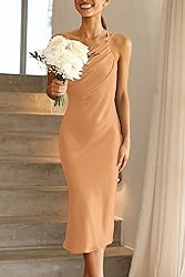 PRETTYGARDEN Women's Midi Satin Dress One Shoulder