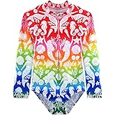 CARMEISON Girls Long Sleeve Swimsuit One Piece Bathing Suit Zipper UPF 50+ Rash Guard Swimwear Size 3-12T