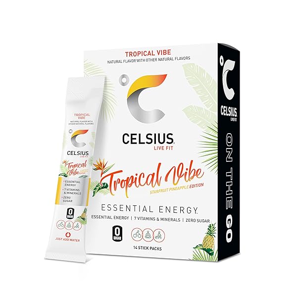 CELSIUS ON THE GO TROPICAL VIBE, SUGAR FREE ENERGY DRINK MIX (14 STICKS PER PACK)