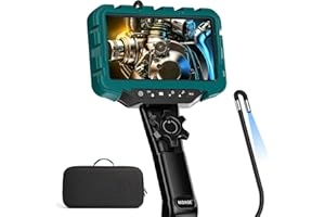 7'' IPS Screen Articulating Borescope NIDAGE 0.24in Endoscope Camera with Light Inspection Camera with Two-Way Articulated Snake Camera, Tool Case Flexible Automotive Mechanics Fiber Optic Scope 5.3FT