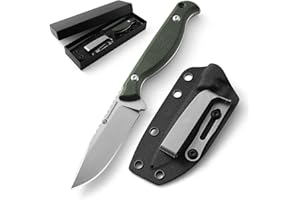 DRACHENADER 7" Small Fixed Blade Knife with Sheath GT3, 2.95" D2 Steel Blade, Full Tang, EDC knife with Pocket Clip Outdoor with Micarta Handle