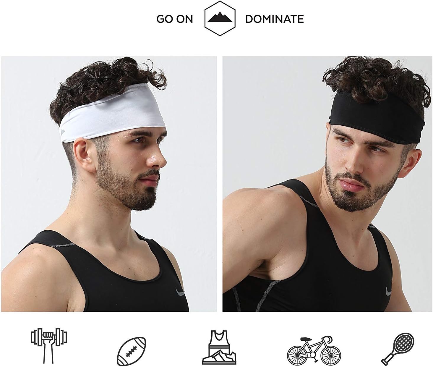 Mens Headband - Sports Running Sweat Head Bands - Athletic Sweatbands Hair Band for Workout, Basketball, Exercise, Gym, Cycling, Football, Tennis, Yoga - Performance Stretch Moisture Wicking Hairband : Clothing