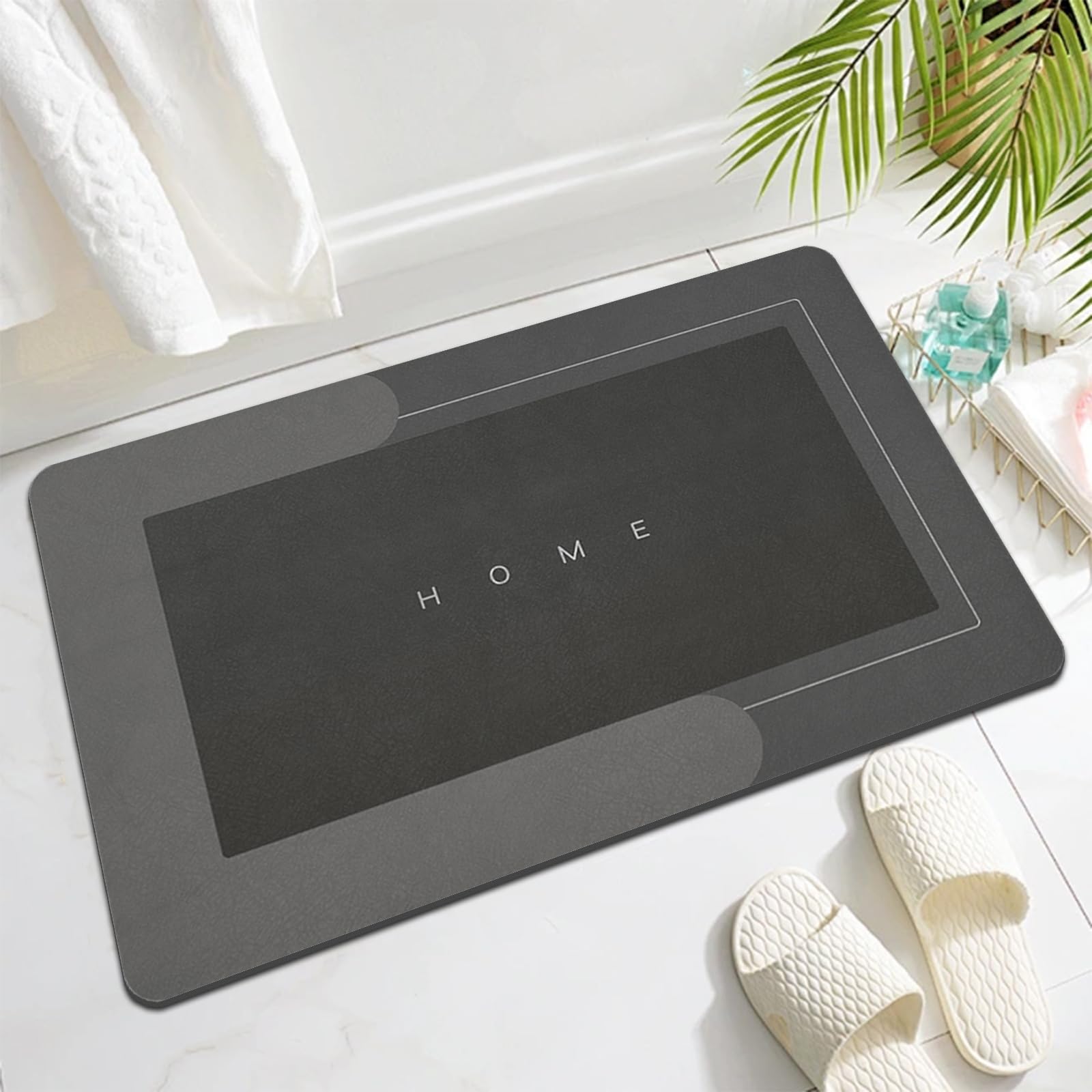 Topzywlc Absorbent Bath Mat Non Slip Anti Mould 45 * 70 cm, Quick Dry Magic Bathroom Floor Mat, For Bathtub, Bedroom, Kitchen, Toilet, Door, Washing Table (Rectangular Dark Gray, 45 * 70 cm)