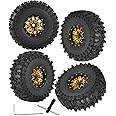 RCMYou RC Aluminum 1.0 Inch Wheel Rim Tires for 1/18 1/24 Trx4m Axial SCX24 RC Crawler Car,4pcs 1.0 Wheel Rim Soft Rubber Tires,Gold