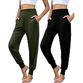 Locoowai 2 Pack Women's Yoga Joggers, Cozy Sweatpants with Pockets Casual Loose Comfy High Waisted Lounge Pants
