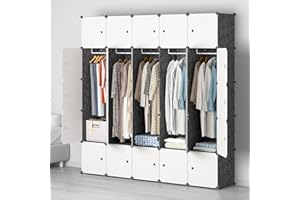 MAGINELS Portable Wardrobe Closets - 14"x18" Depth (25 Cubes) Cube Storage, Bedroom Armoire, Wardrobe Storage Closet, Clothes Dresser, Closet Storage Organizer, Black