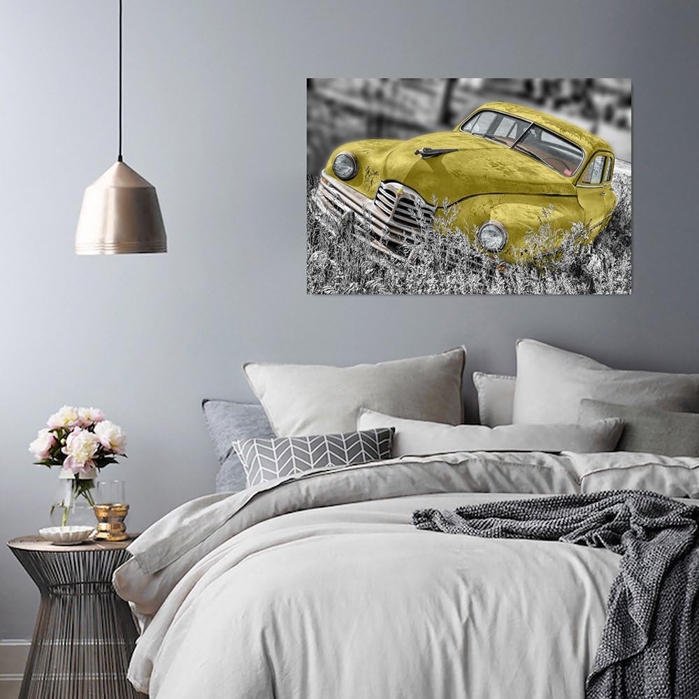 Transport Tableau Deco Feeby 30x40 Cm Jaune 1 Partie Impression Sur Toile Decoration Murale Image Imprimee Voiture Noir Et Blanc Decorations Murales
