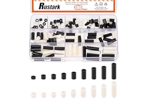 Rustark 180Pcs 9 Sizes M3 Nylon Round Spacer Standoff Assortment Kit - Black and White Electrical Outlet Screws for Hardware 