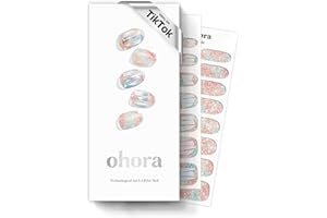 ohora Semi Cured Gel Nail Strips (N Newtro no.1) - White, Metallic, Works with Any UV/LED Lamps, Salon-Quality, Long Lasting, Easy to Apply & Remove - Includes 2 Prep Pads, Nail File & Wooden Stick