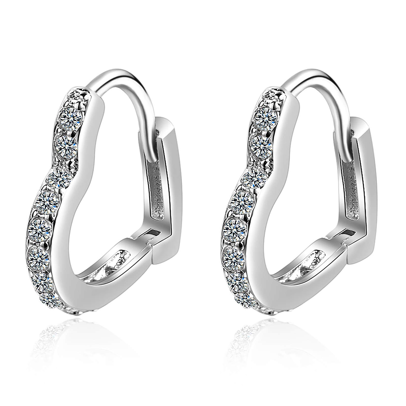 YooAi Huggie Hoop Earrings for Women Tiny Love Stud Earring Cubic Zirconia Cuff Earrings Silver