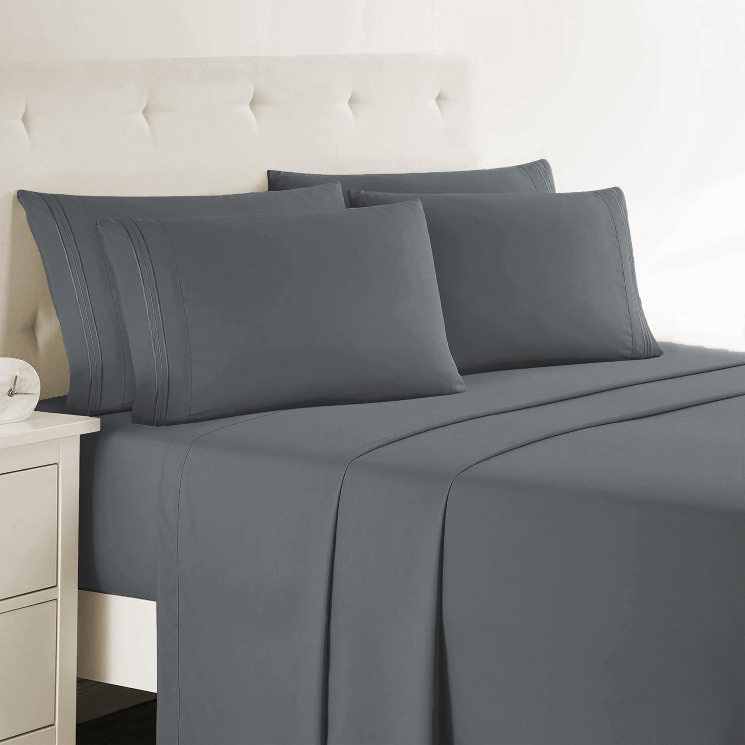 Clara Clark Queen Sheets, 6 Piece Set - Hotel Luxury Sheets for Queen Size Bed, Super Soft Bedding Set, Charcoal Gray