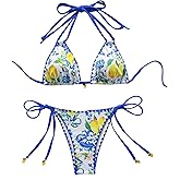 Verdusa Women's 2 Piece Cheeky Halter Bikini Sets Fruit Print Boho Swimsuits Vacation Outfits
