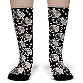Bleu Reign Upload Your Dog Face Custom Socks – Personalized Pet Photo Socks with Paws and Bones Background – Fun Gift for Pet Lovers, Birthday, Christmas, Mom, Dad