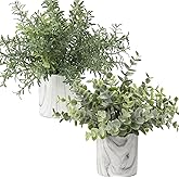 Hollyone Faux Plants Indoor Artificial Mini Potted Plants Plastic Green Plant Small Fake Plants Eucalyptus Decor in Pots for Home Table Room Bathroom Decor
