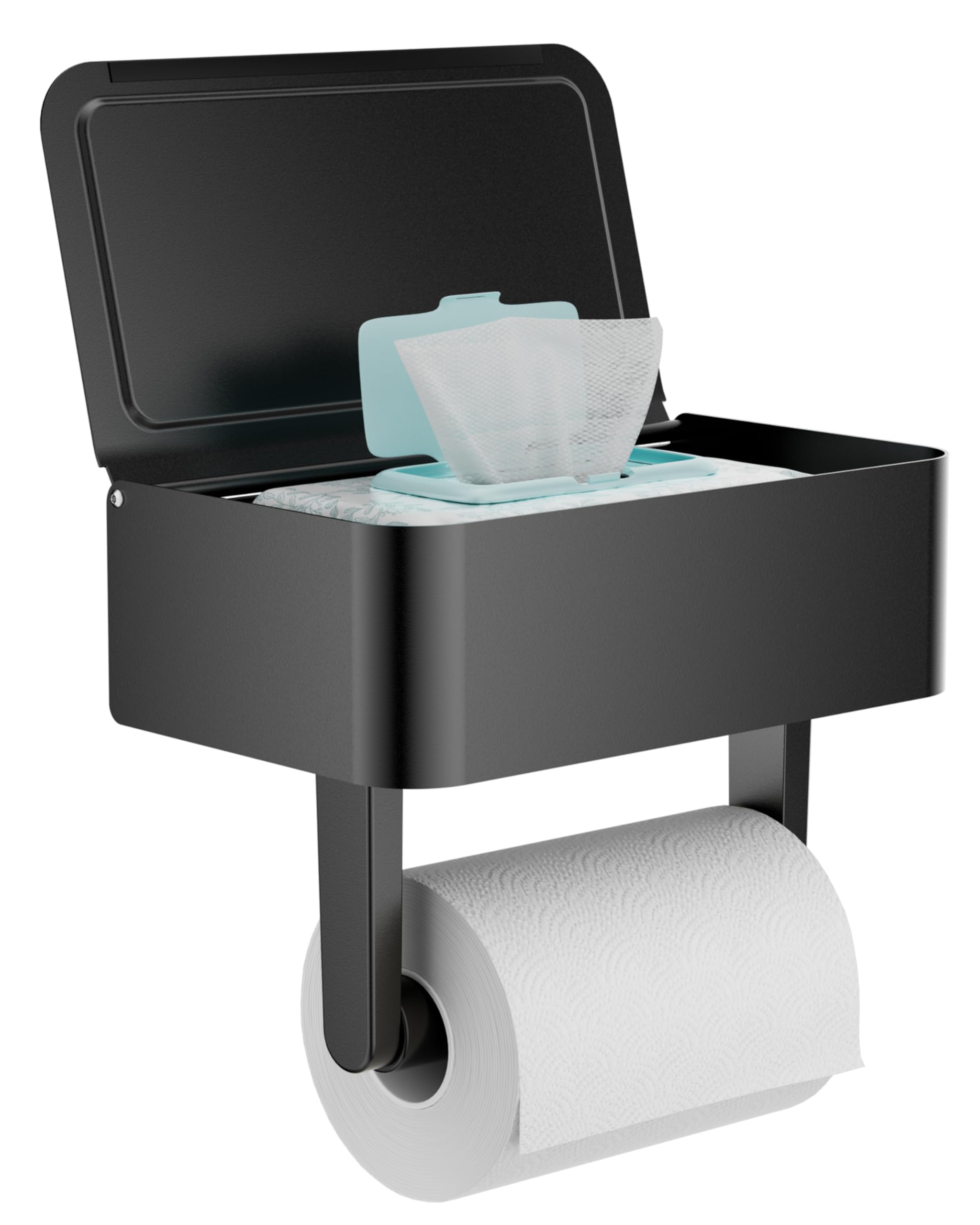 Photo 1 of WZKALY Toilet Paper Holder with Shelf - Flushable Wipes Dispenser & Storage Fits Any Bathroom, Keep Your Wet Wipes Hidden - Stainless Steel Wall Mount Bathroom Organizer -?Matte Black, Regular roll?