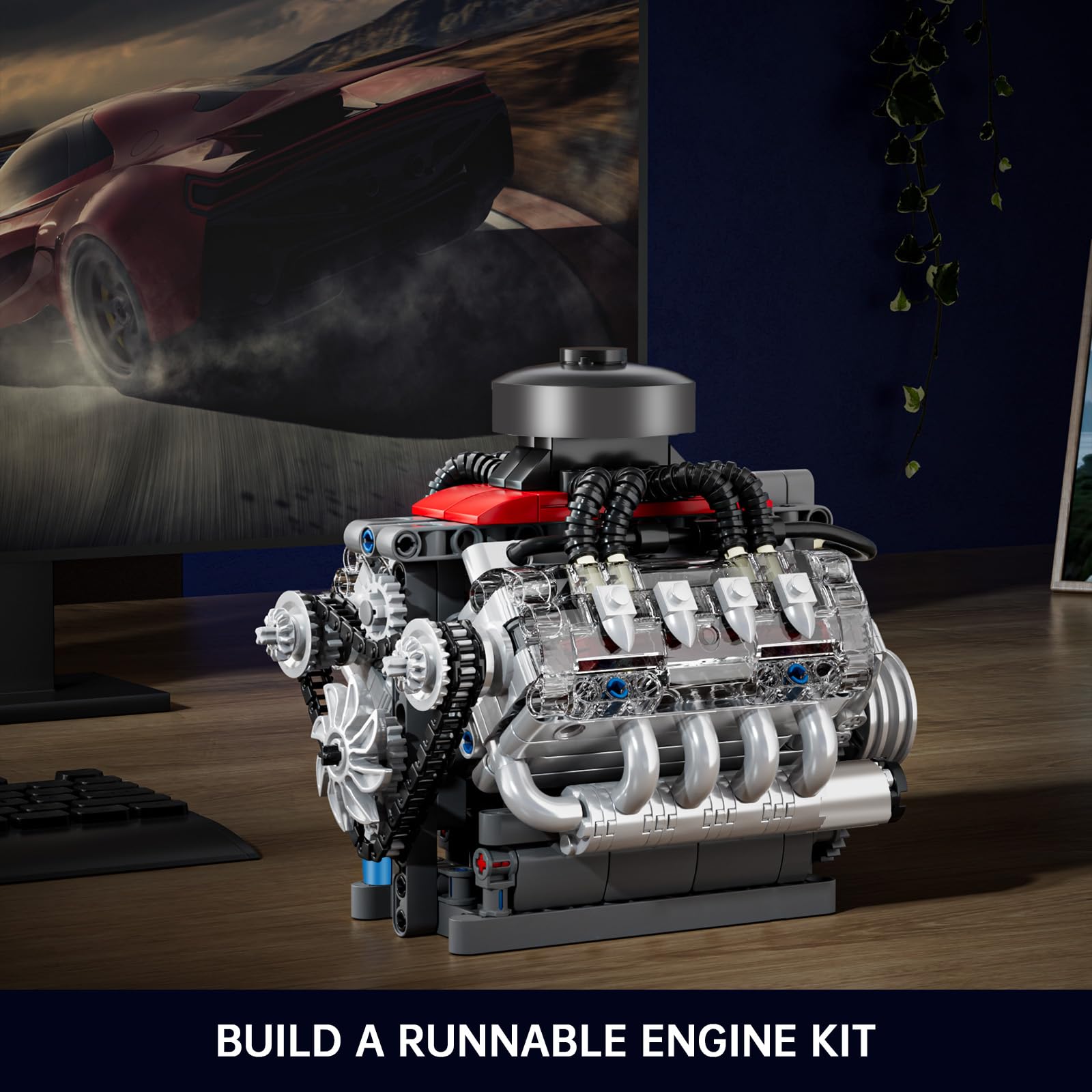 Mould King 10171 Technik V8 Motor Bausatz Bausteine Klemmbausteine Motor LSX454 V-8 Engine Kit Klemmbausteine Benzinmotor Modell für Auto LKW Fans(487 Teile) 3