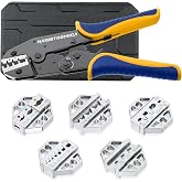 haisstronica 6PCS Crimping Tool Set, Interchangeable Terminal Dies | AWG-Marked Cavities, Interchangeable Dies, Adjustable Pressure, Blow-Molded Storage, Home and Workshop Wiring