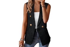 Happy Sailed Women’s Vest Tops Fall Winter Sleeveless Tweed Blazer Jackets Double Breasted Work Suit with Pockets