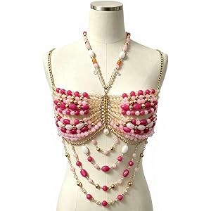 Luxury handmade jewelry beaded Bra Top Festival Wear Body Chain | Summer Teal Beads Gold Chain Accents Layered Draping Statem