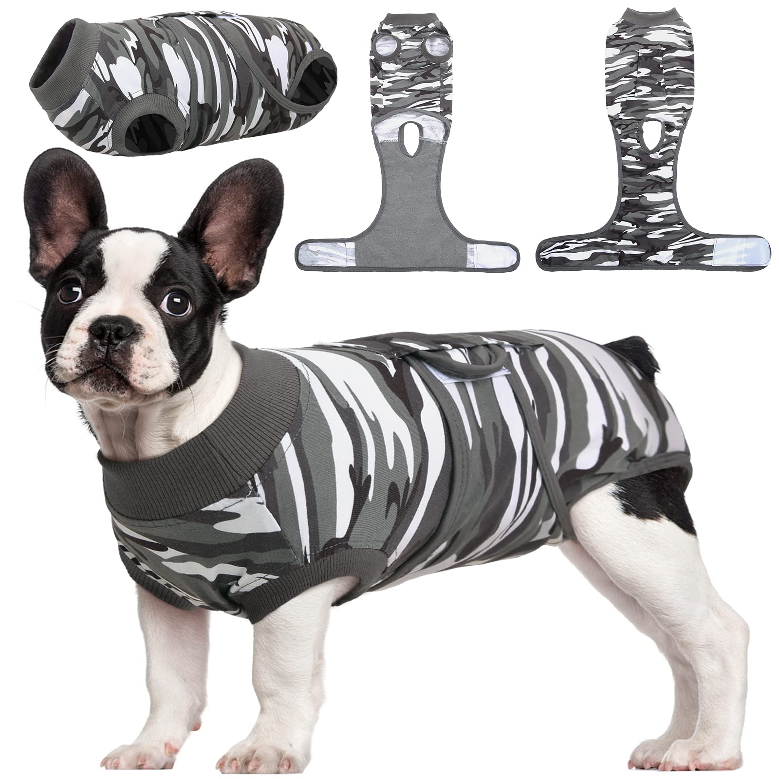 Kuoser Dog Surgery Recovery Suit, Dogs Recovery Suits Female Spay and Male Neuter for Post-Op Care, Soft Puppy Onesie Surgery Cone alternative Prevent Licking, Greycamo S — image 1