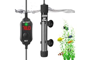 VCRAZE Super Compact 200W Fish Tank Heater, Submersible Aquarium Heater with LED Digital Display Thermostat, Adjustable Fish Heater for 20-40 Gallon Tanks