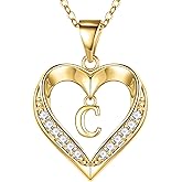 Turandoss Heart Initial Necklaces for Women - Dainty 14K Gold Plated CZ Heart Pendant Necklace with Tiny Letter A-Z, Non Tarnish Waterproof Trendy Jewelry Gifts for Mom Wife Girlfriend
