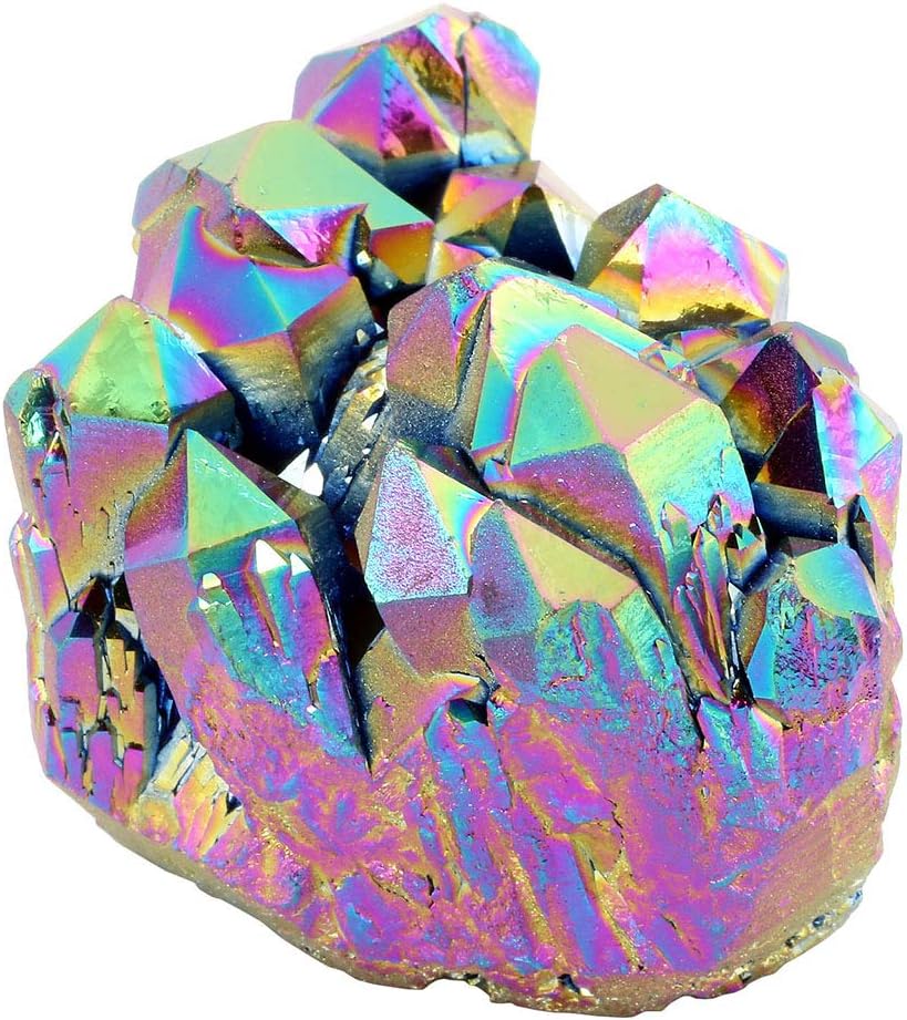Sunligoo Natural Healing Crystal Rock Clear Quartz Cluster Irregular Titanium Coated Drusy Geode Gemstone Specimen -Rainbow