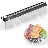 Quasziwa Magnetic Plastic Wrap Dispenser with Cutter - Practical Refillable Aluminum Tin Foil and Plastic Wrap Organizer for Drawer, Including an Extra Roll of 12"X 164' Food Cling Film - Black