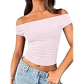 Trendy Queen Off The Shoulder Tops for Women Going Out Y2K Summer Cute Shirts Sexy 2026 Double Lined Date Club Outfits
