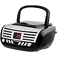 Memorex AM/FM Top Loading CD Player | Portable Stereo with Programmable Memory | Auxiliary Input and LED Display (Black, Retro CD Boombox)