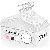 White Velvet Hangers 70 Pack, Non Slip Felt Slim Hangers for Space Saving | 360&deg; Silver Hooks; Shoulder Notches; Heavy Duty for Coats, Suits, Dresses, Shirts, Jackets and Pants for Closet Organizer