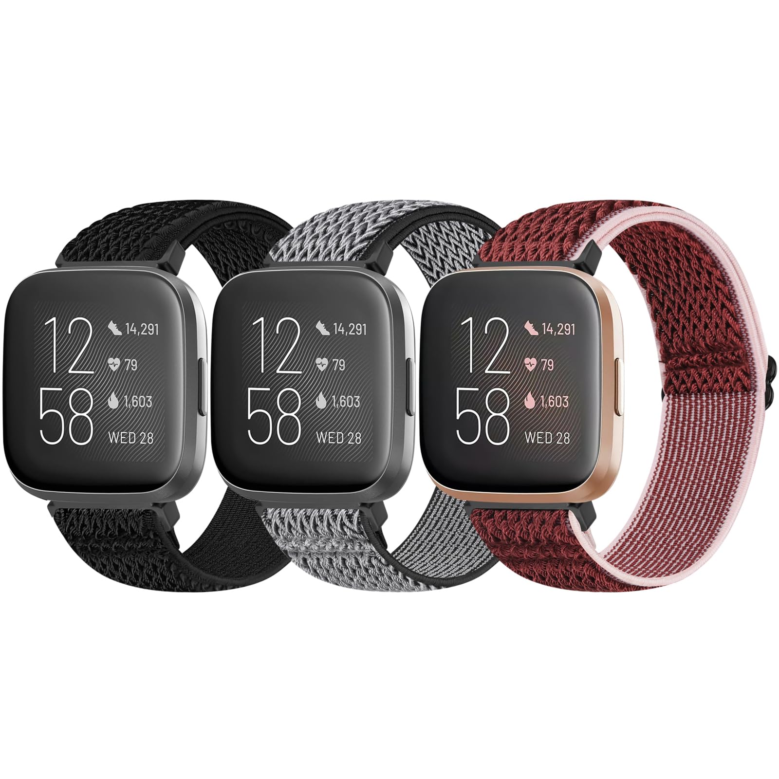 Bcuckood 3 Pack Elastic Straps Compatible with Fitbit Versa 2/Versa Lite/Versa SE, Adjustable Stretchy Watch Bands Nylon Sport Replacement Wristband for Women Men