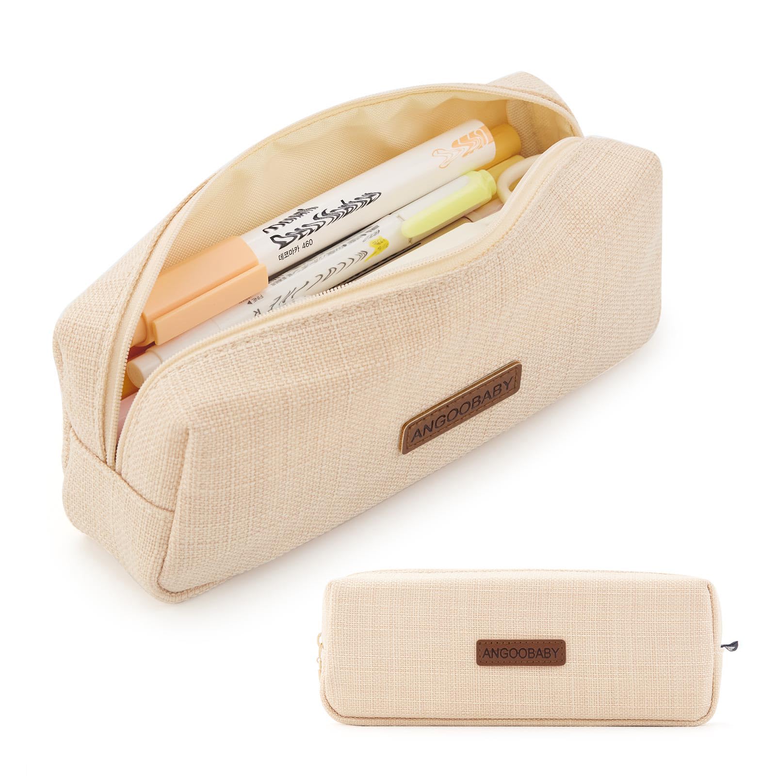 Photo 1 of ANGOOBABY Small Pencil Case Student Pencil Pouch Coin Pouch Cosmetic Bag Office Stationery Organizer For Teen School-Beige