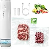 OWKAR Portable Handheld Vacuum Sealer for Food with 32 Reusable Bags, Compact & Powerful Food Vacuum Sealer with Visible Water Tank, Display Indicator and 6X Freshness Lock for Meal Prep & Storage