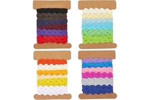 GORGECRAFT 24 Yards 4 Styles RIC Rac Ribbon 1/4 inch(7.5mm) Wave Zig Zag Bending Fringe Trim Woven Braided Fabric Sewing Lace for DIY Sewing Crafts Clothes Dress Embellishment Gift Wrapping
