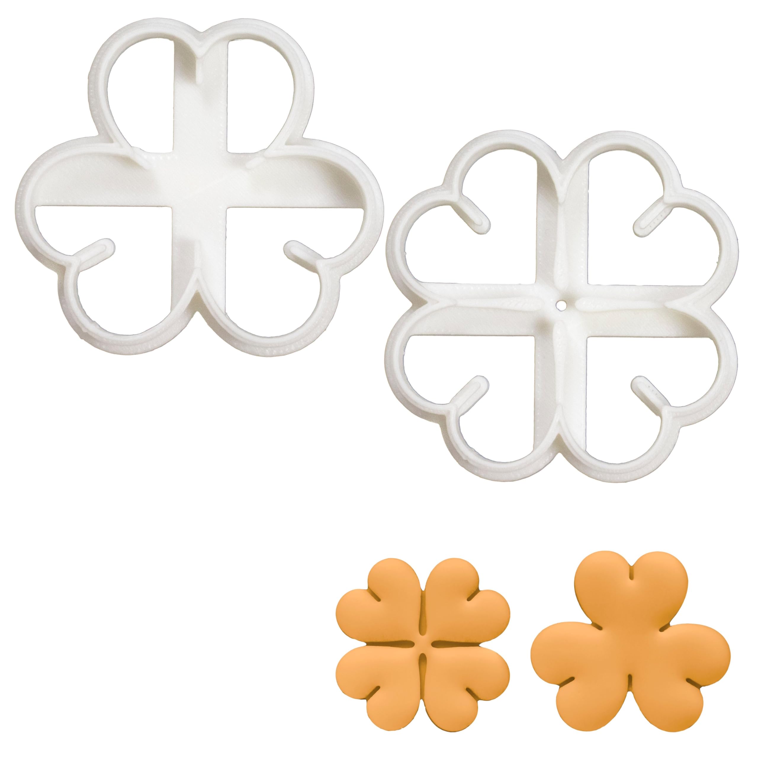 BAKERLOGY Set of 2 Clovers Cookie Cutters (Designs: 3 Leaf and 4 Leaf) - Detailed Biscuit Cutter Design for Baking and Crafts, Ideal on Fondant, Dough, Clay