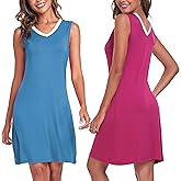 EA'S SECRET 2 Pack Nightgowns For Women Sexy V Neck Sleepwear Woman Cooling Bamboo Rayon Night Gowns Short Tank Sleep Dress
