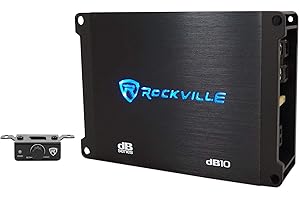 Rockville dB10 800W Mono 4-Ohm Car Amplifier, High-Speed MOSFET, Adjustable 12dB Crossover, LED, Remote Sub Control, Perfect 