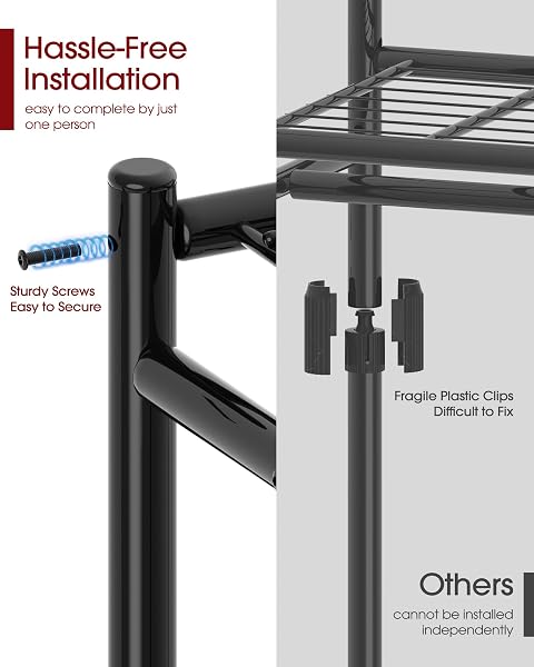 SAKUGI CLOTHES RACK – 33.0″ X 12.2″ X 79.5″ CLOTHING RACK WITH SHELVES & WHEELS, MULTI-FUNCTIONAL WARDROBE CLOSET WITH HOOKS, STURDY METAL GARMENT RACK FOR BEDROOM, LAUNDRY, BALCONY (BLACK)