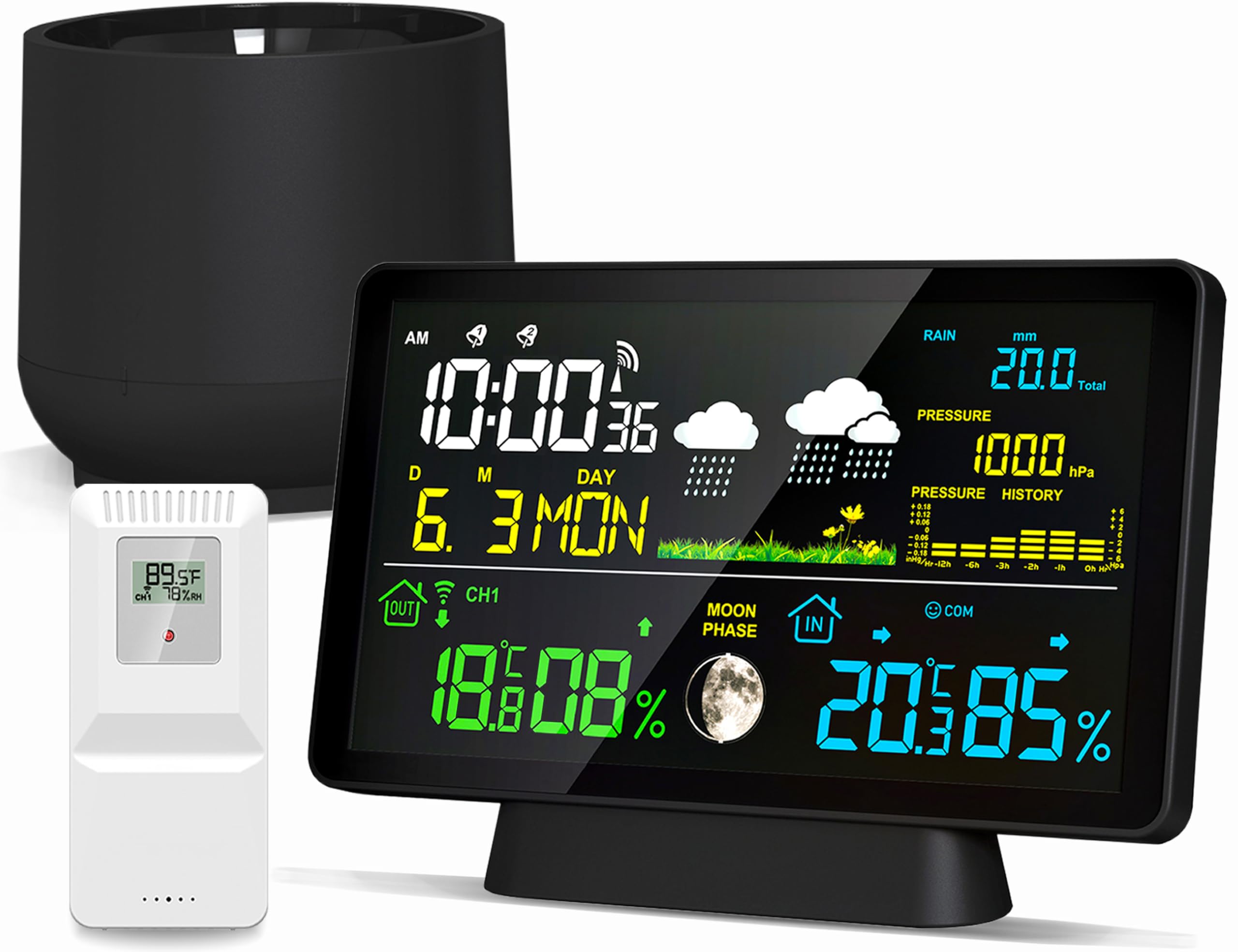 Photo 1 of **FOR PARTS/DOESN'T STAY POWERED ON** Wireless Rain Gauge and Weather Station, Digital Rain Gauge Outdoor Home Weather Station with Thermometer, Hygrometer, Atomic Clock, Weather Forecast and Barometer, Weather Station with Rain Gauges
