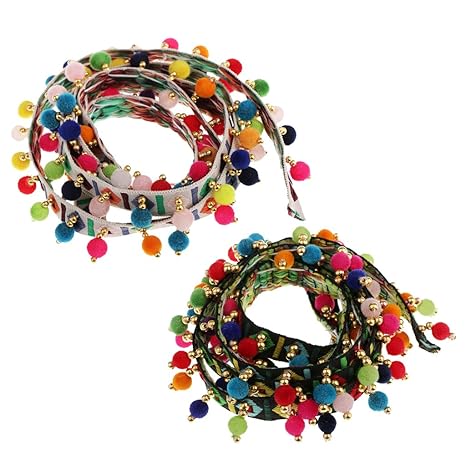 MagiDeal 2er Set Pompons Borte Mini Bommelborte Pomponborte Pompom Band
