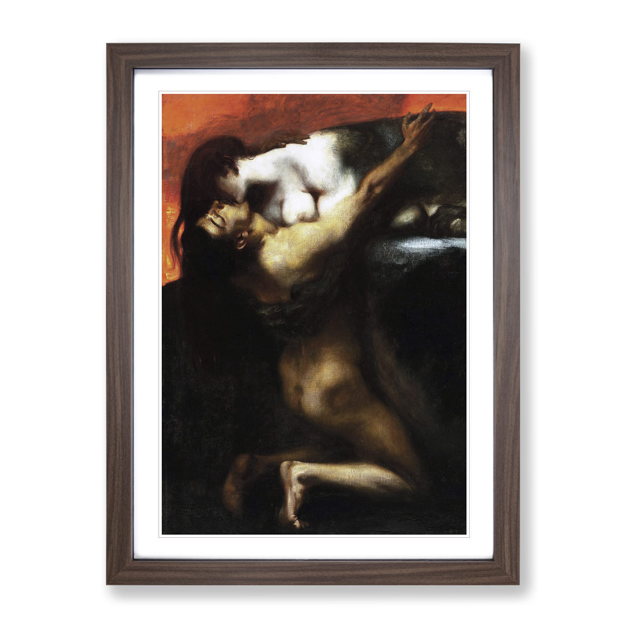 Franz Stuck The Kiss Of The Sphynx Classic Painting Framed Wall Art Print, Ready to Hang Picture for Living Room Bedroom Home Office Décor, Walnut A4 (34 x 25 cm)